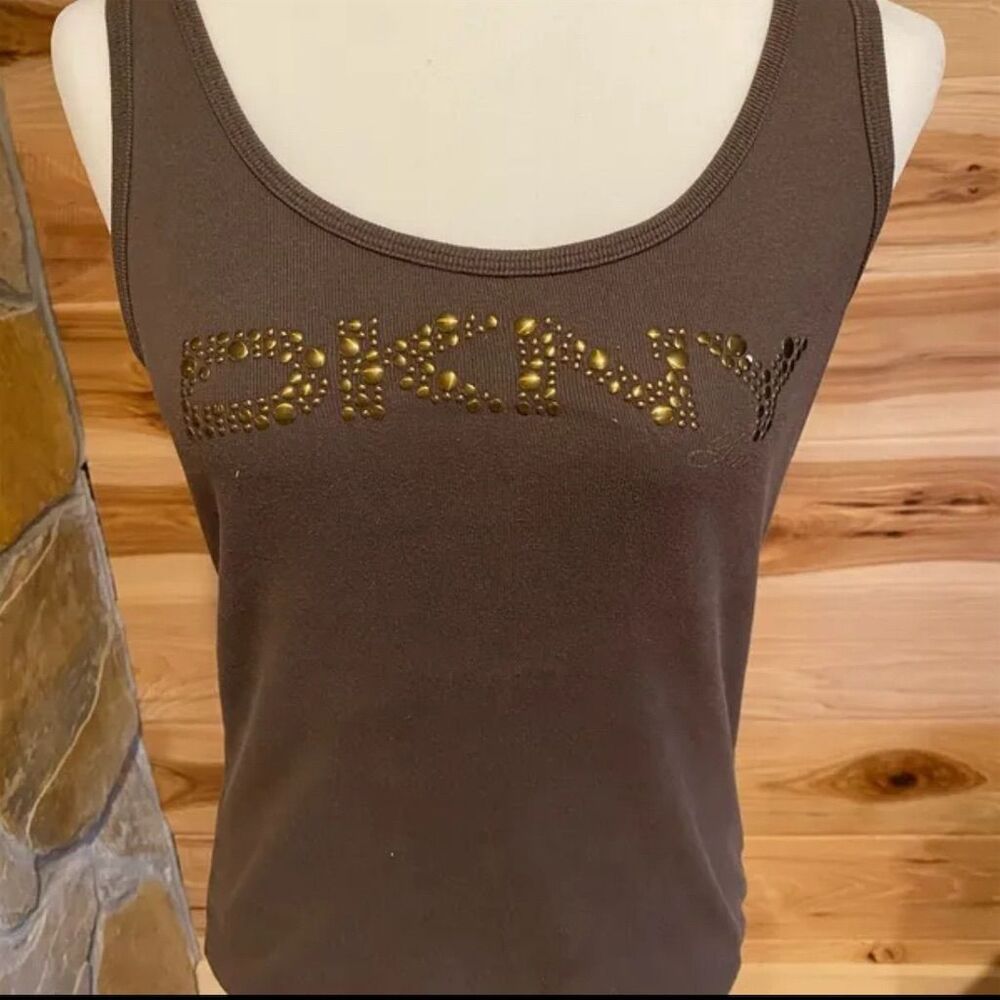 DKNY Jeans Women's Brown Rhinestone Embellished Tank Top Size L